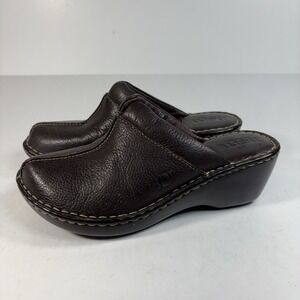 Born Women's Brown Leather Wedge Mules Clogs 2.25 Inch Heel Shoes Size 7 M Boho